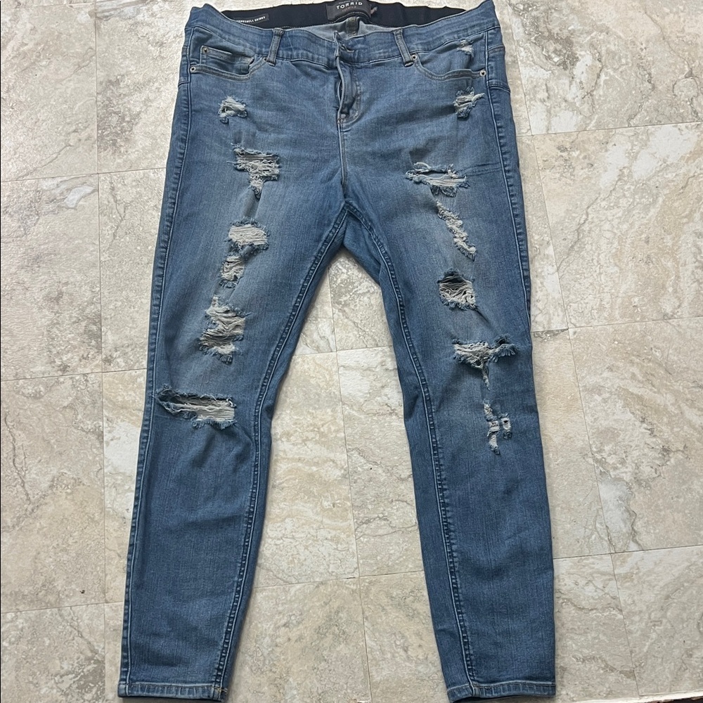 Torrid Distressed Skinny Jeans in Blue